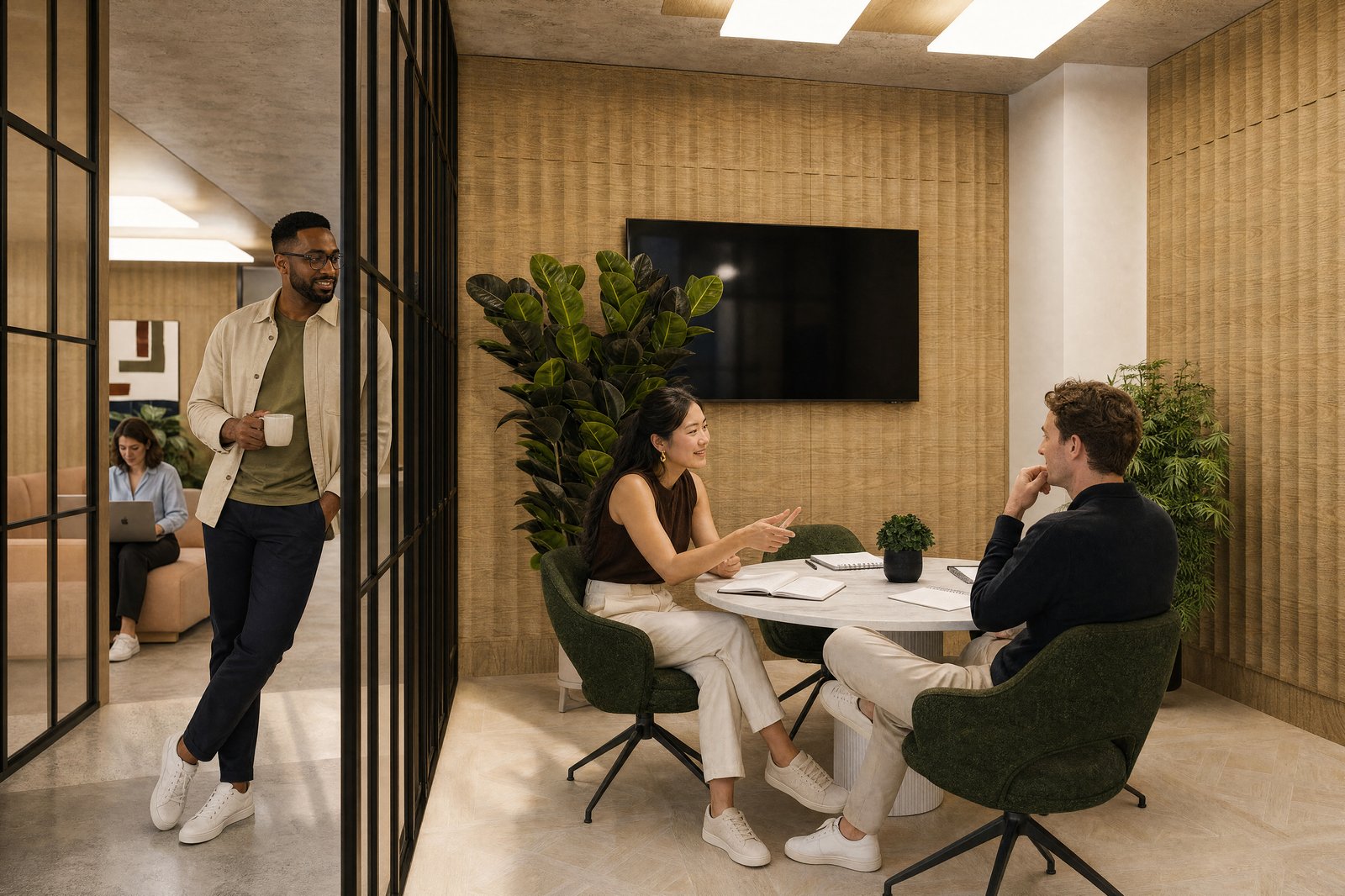 Edge Liverpool Street lifestyle CGI, small meeting room in use