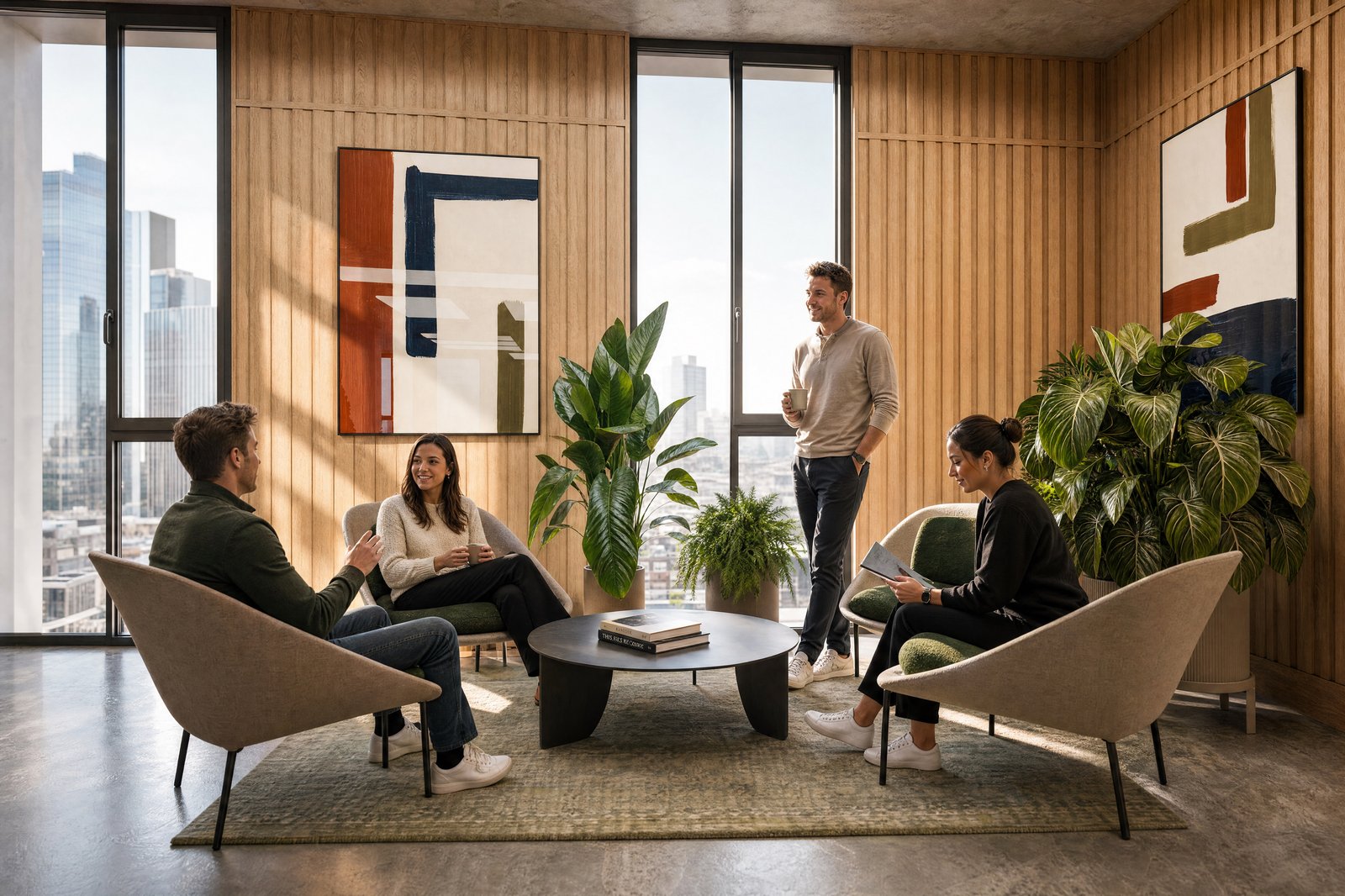 Edge Liverpool Street lifestyle CGI, breakout lounge in use