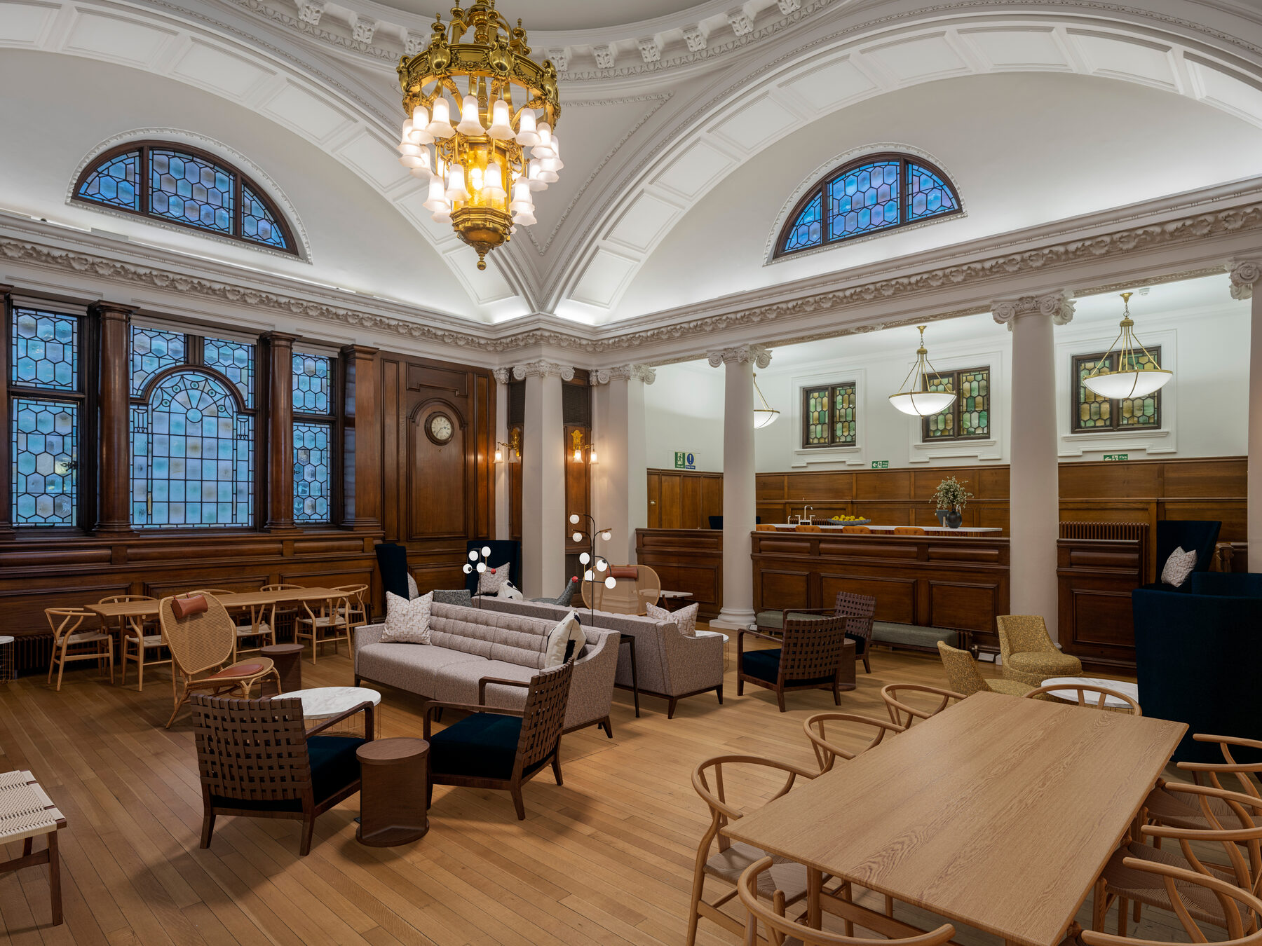 Holborn Town Hall court room, staged as a workplace lounge