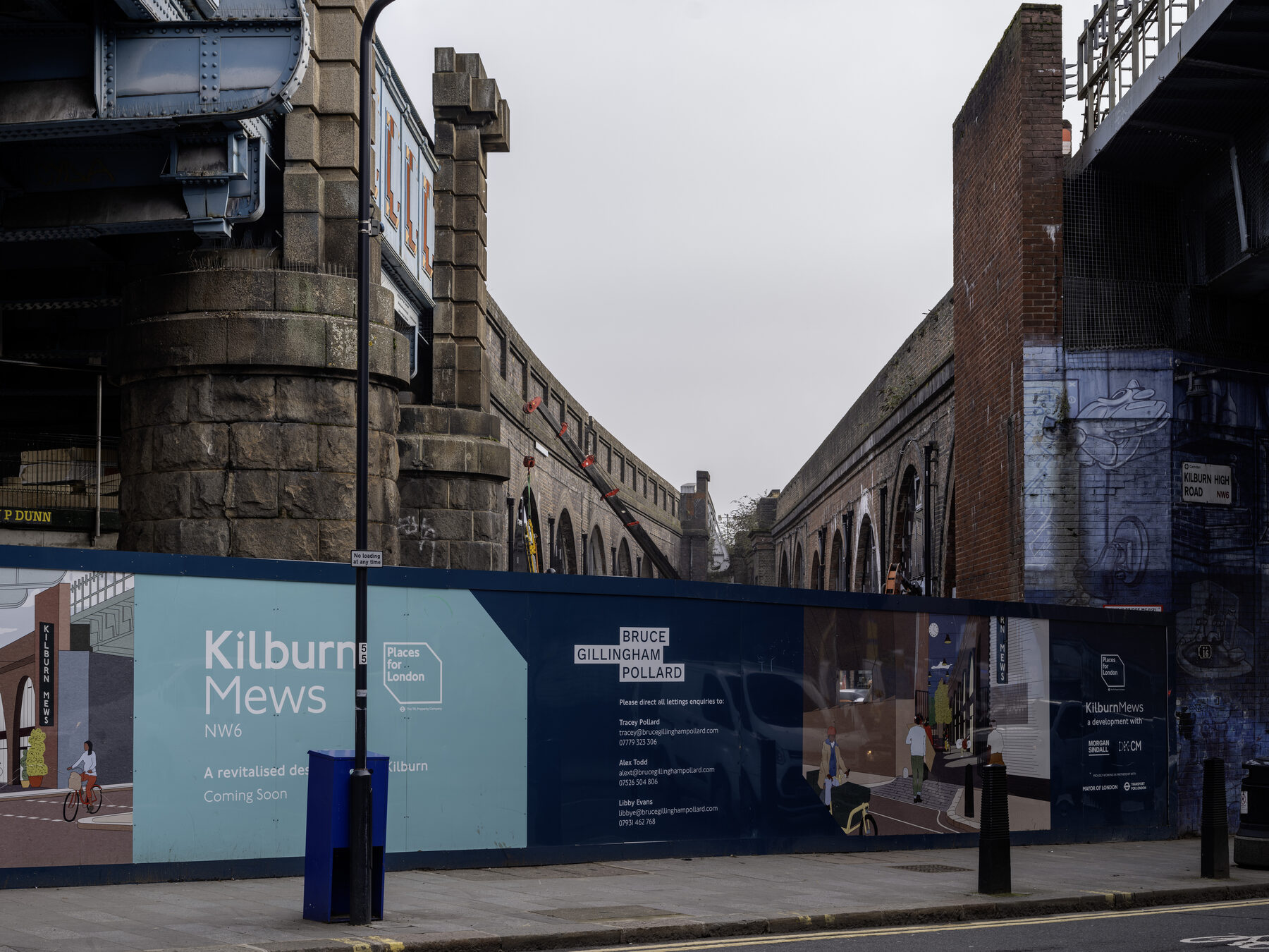 Kilburn Mews site today, hoarding up at the Kilburn High Road entrance