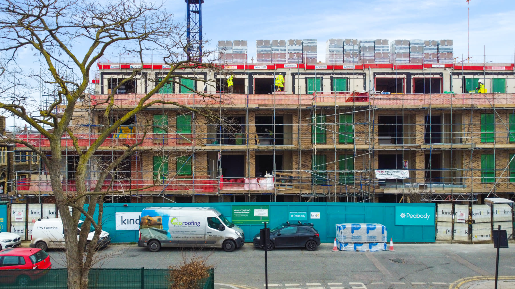 Powell Road under construction, front elevation, drone view