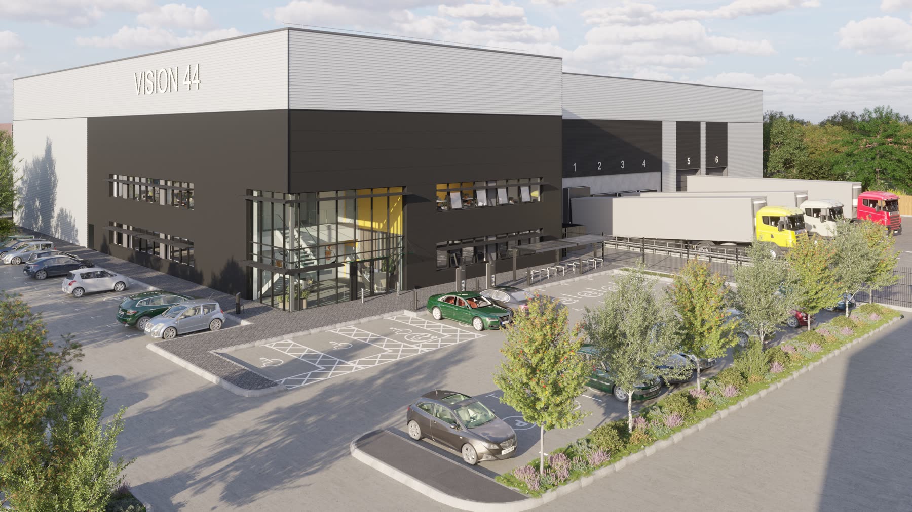 Woodside, parking and entrance CGI
