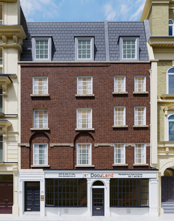 Townhouse front elevation, day