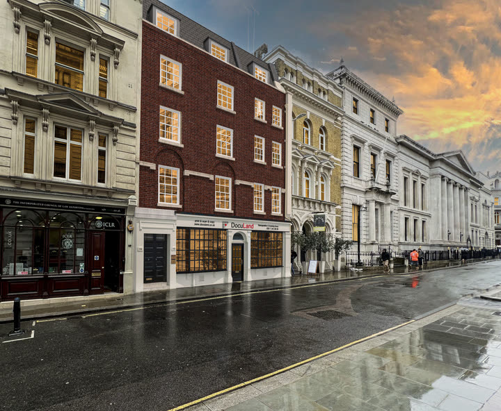 Townhouse street view, dusk