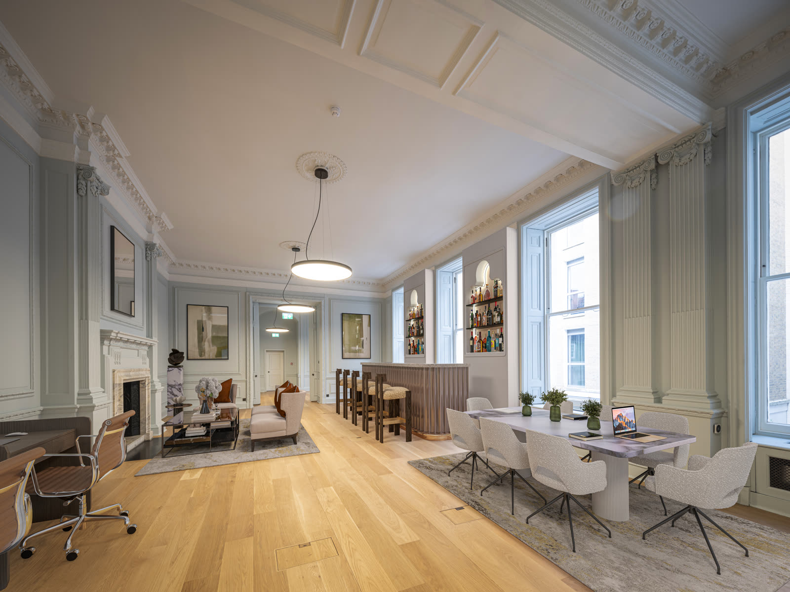 Same 34 Grosvenor Street office virtually staged as a workspace